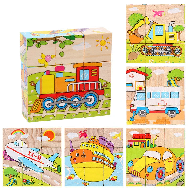 6 in 1 Puzzle Wooden Cubes for Children Multivariant