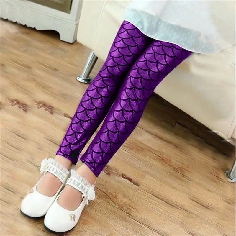 Girls Shiny Mermaid Leggings – Colorful Stretch Pants