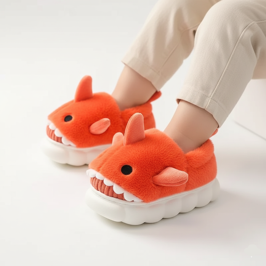 Plush Shark Slippers – Warm & Non-Slip (Ages 3–14)