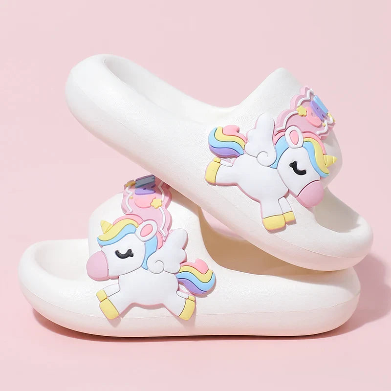 Pantoufles licorne arc-en-ciel ultra douces en EVA, pour enfants de 0 à 3 ans.