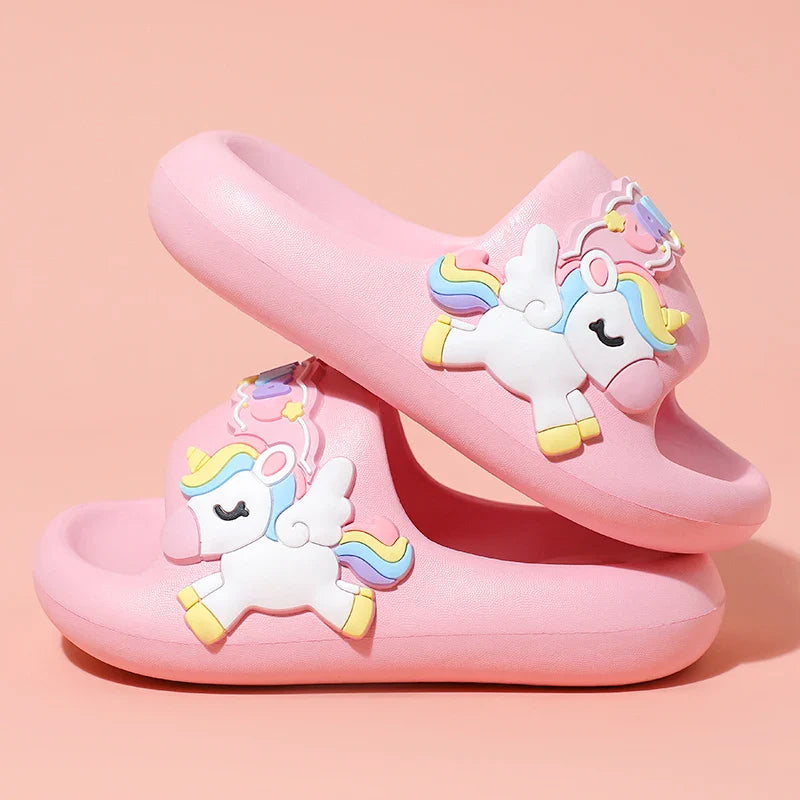 Pantuflas de unicornio arcoíris, EVA ultrasuave, para niños de 0 a 3 años.