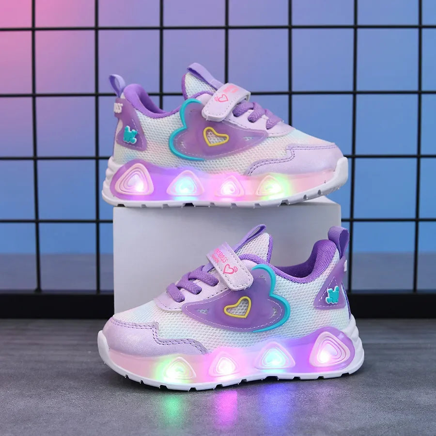 Baskets LED en forme de cœur pour enfants de 1 à 8 ans