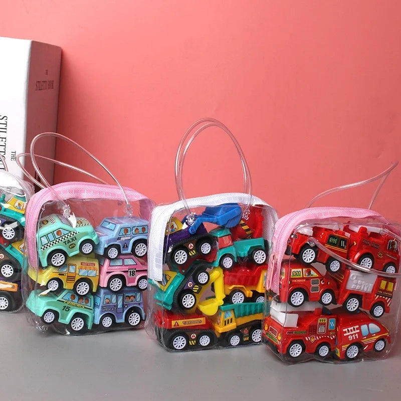 Set di 6 modelli di auto giocattolo con borsa organizer per bambini multivariante