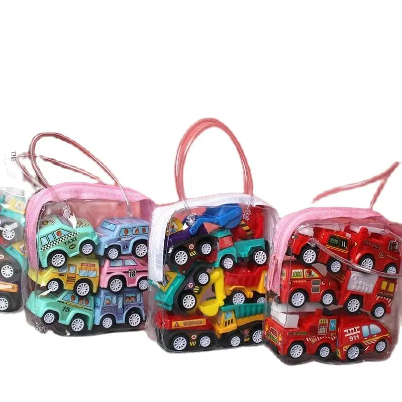 Set di 6 modelli di auto giocattolo con borsa organizer per bambini multivariante