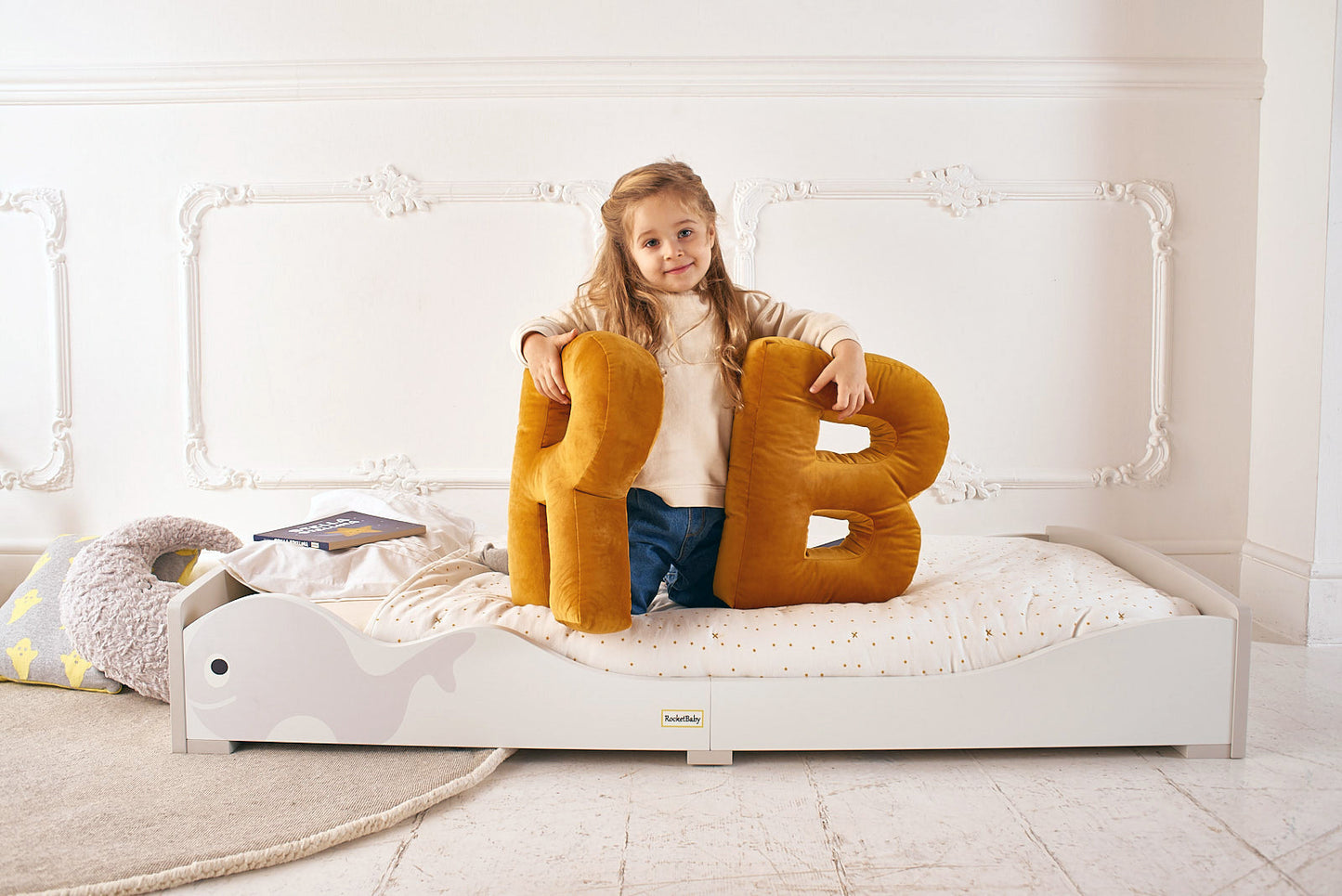 Cama Infantil Baja Montessori Ballena Gris