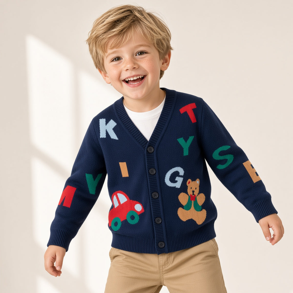 Kids V-Neck Knit Cardigan – Ages 2–6