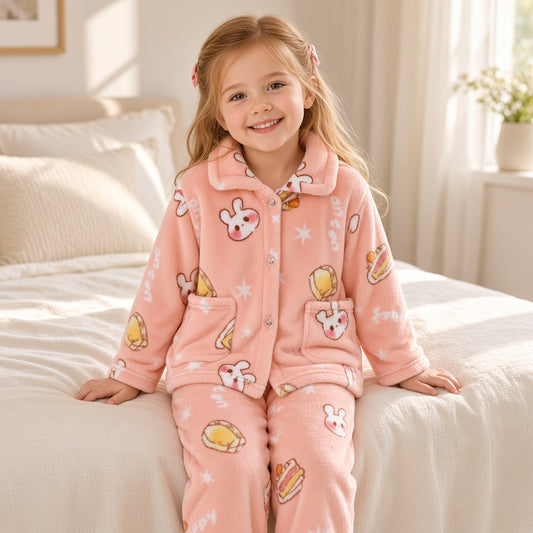 Kids Coral Fleece Pajamas – Ages 3–10