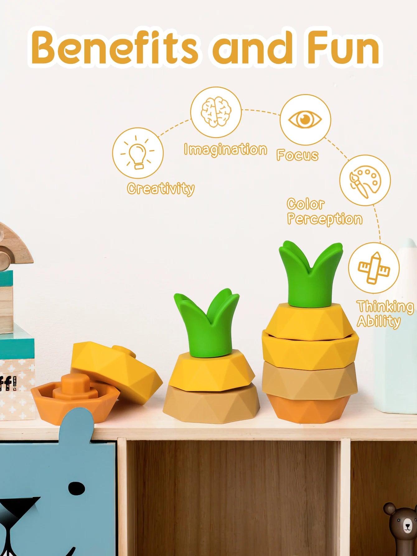 Giocattoli impilabili in silicone Frutta per bambini multivariante