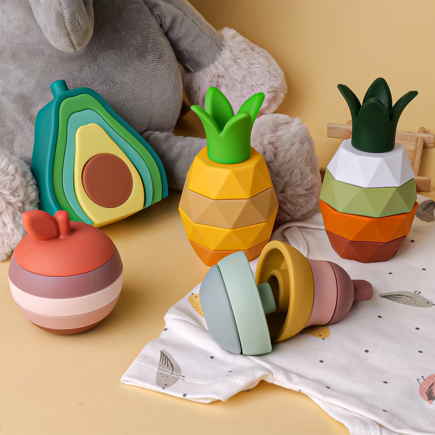 Giocattoli impilabili in silicone Frutta per bambini multivariante