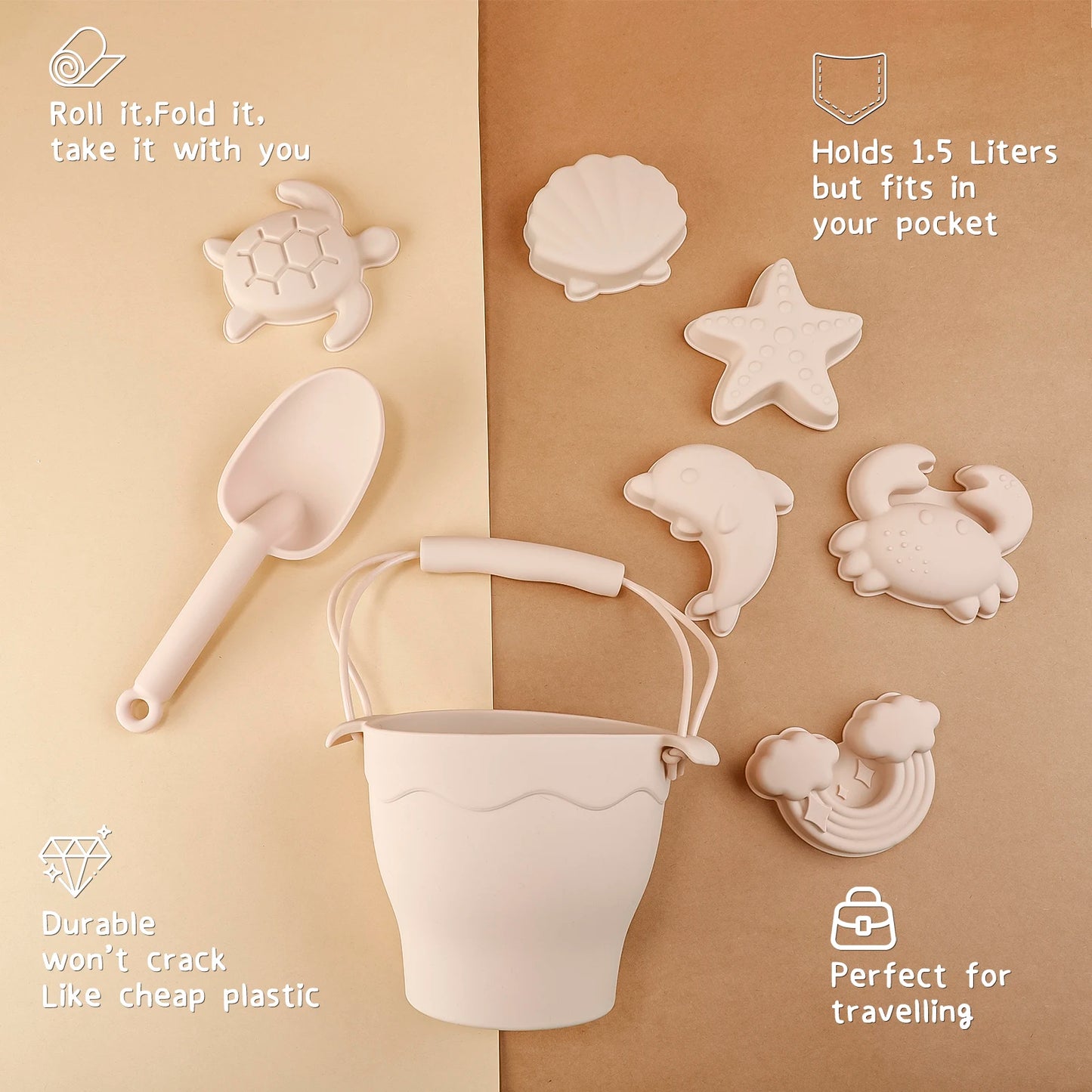 Set da 8 pezzi di giocattoli da spiaggia in silicone alimentare multivariante