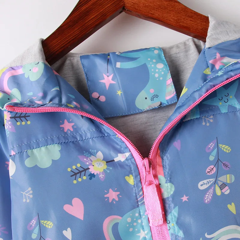 Girls Unicorn Rainbow Hooded Jacket – Ages 2–8