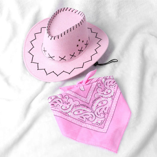 2 pcs set Head scarf and Cowboy Hat for children multivariant