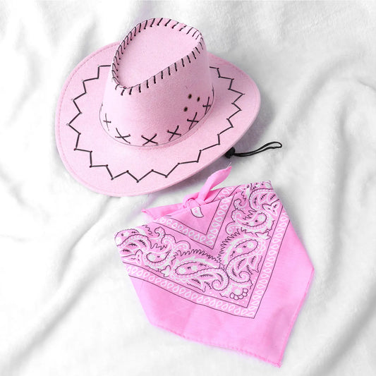 2 pcs set Head scarf and Cowboy Hat for children multivariant