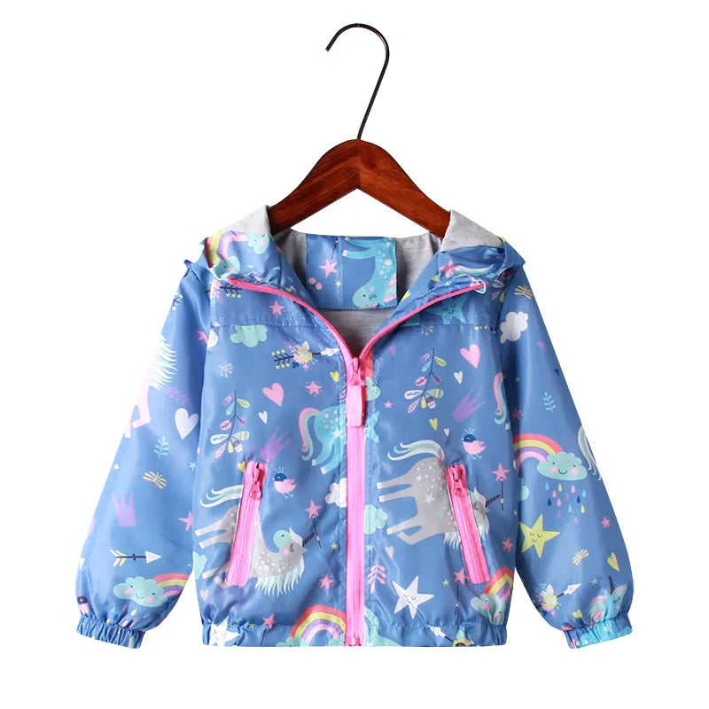 Girls Unicorn Rainbow Hooded Jacket – Ages 2–8