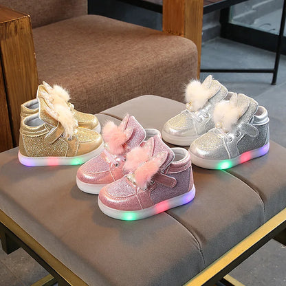 Zapatos luminosos transpirables con LED y purpurina para niños