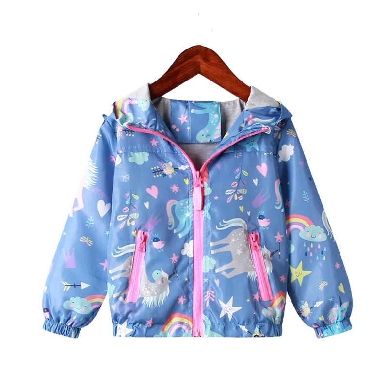Girls Unicorn Rainbow Hooded Jacket – Ages 2–8