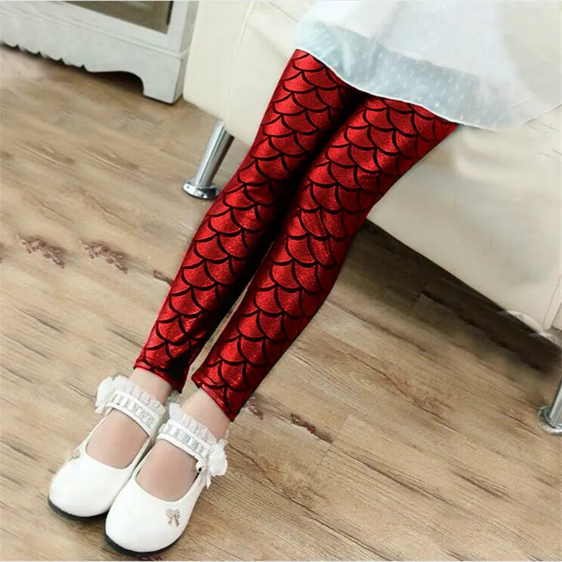 Girls Shiny Mermaid Leggings – Colorful Stretch Pants