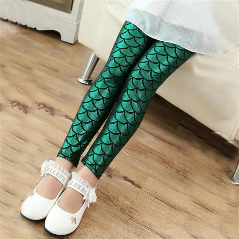 Girls Shiny Mermaid Leggings – Colorful Stretch Pants