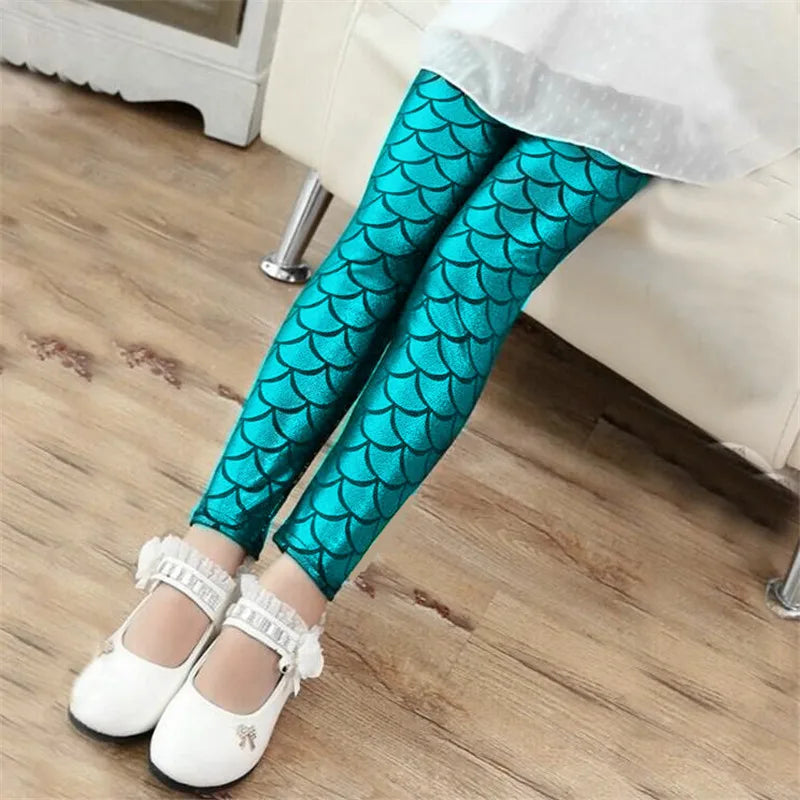 Girls Shiny Mermaid Leggings – Colorful Stretch Pants
