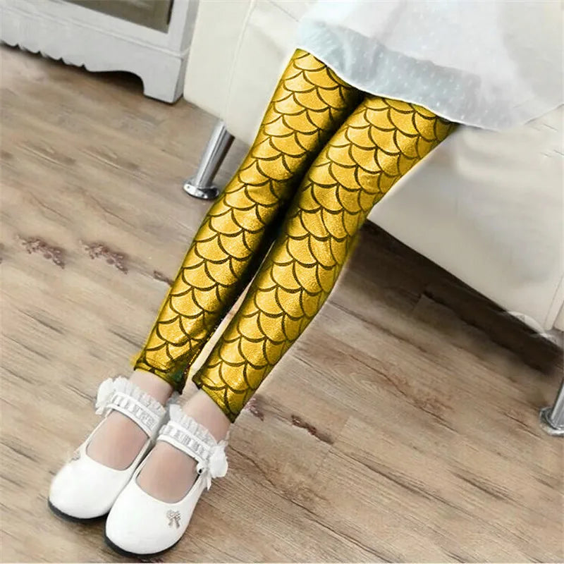 Girls Shiny Mermaid Leggings – Colorful Stretch Pants
