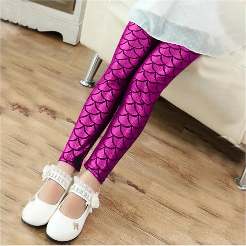Girls Shiny Mermaid Leggings – Colorful Stretch Pants