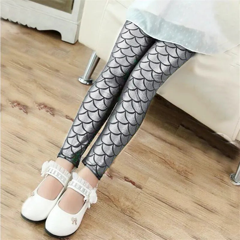Girls Shiny Mermaid Leggings – Colorful Stretch Pants