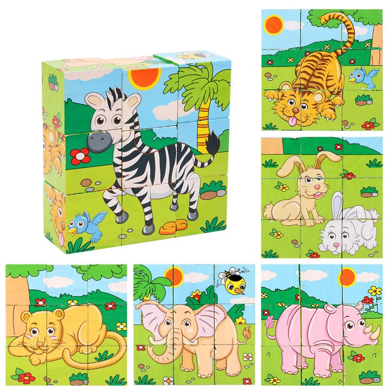 Puzzle 6 in 1 Cubi di Legno per Bambini Multivariante