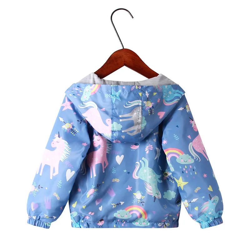 Girls Unicorn Rainbow Hooded Jacket – Ages 2–8