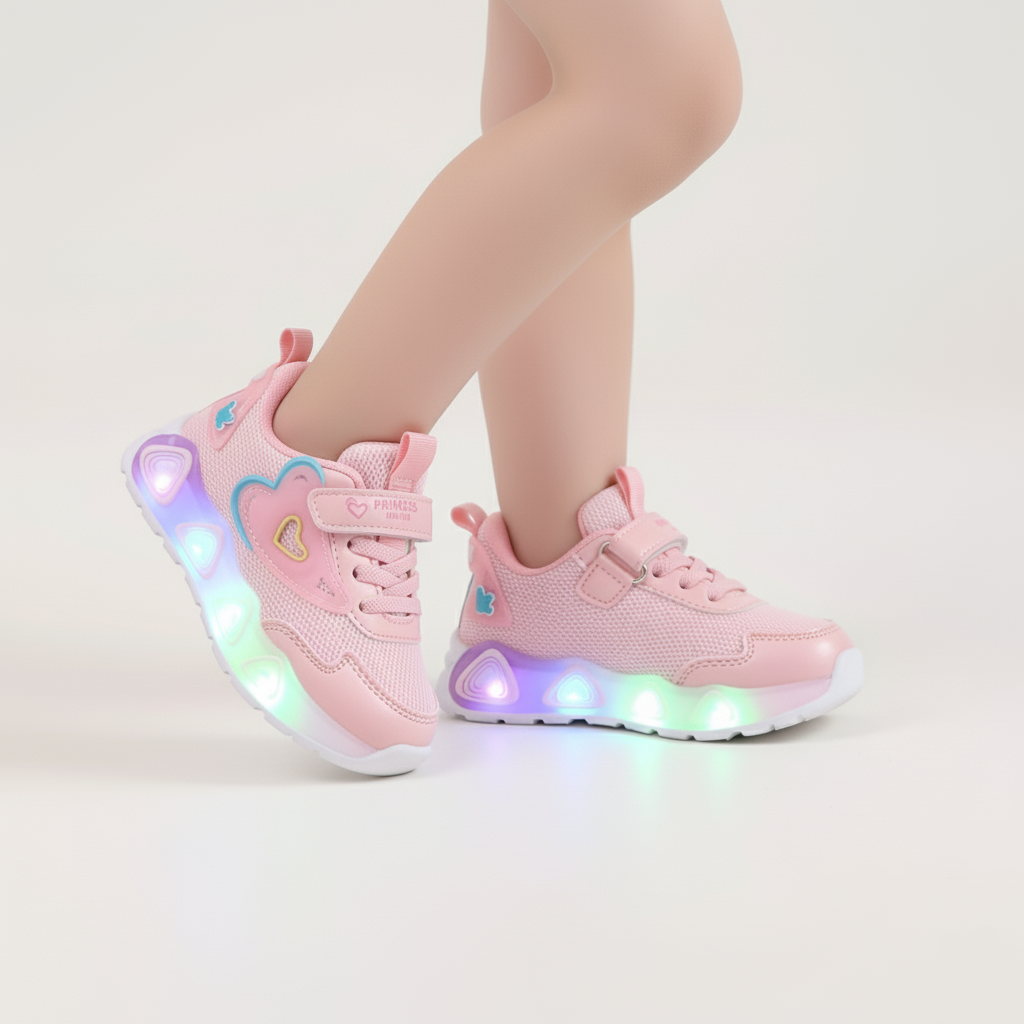 Baskets LED en forme de cœur pour enfants de 1 à 8 ans