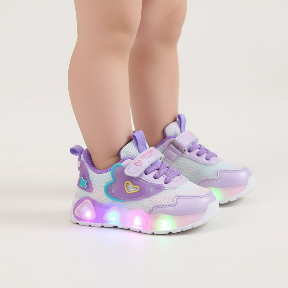 Baskets LED en forme de cœur pour enfants de 1 à 8 ans