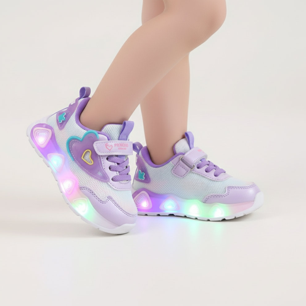 Baskets LED en forme de cœur pour enfants de 1 à 8 ans