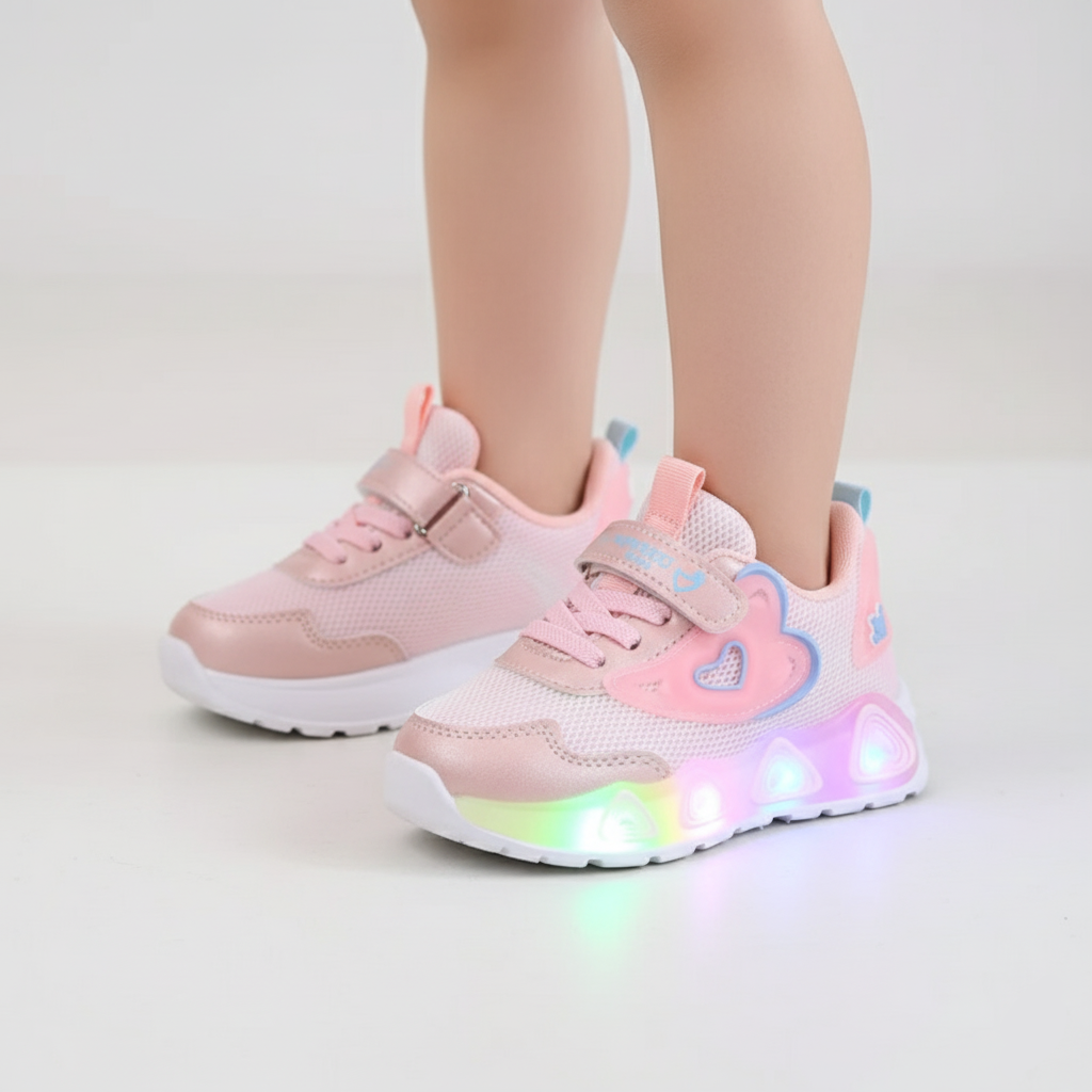 Baskets LED en forme de cœur pour enfants de 1 à 8 ans