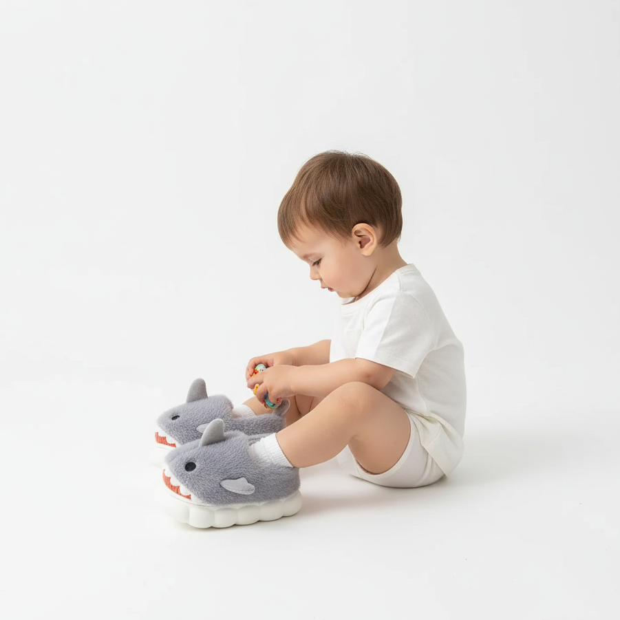 Plush Shark Slippers – Warm & Non-Slip (Ages 3–14)
