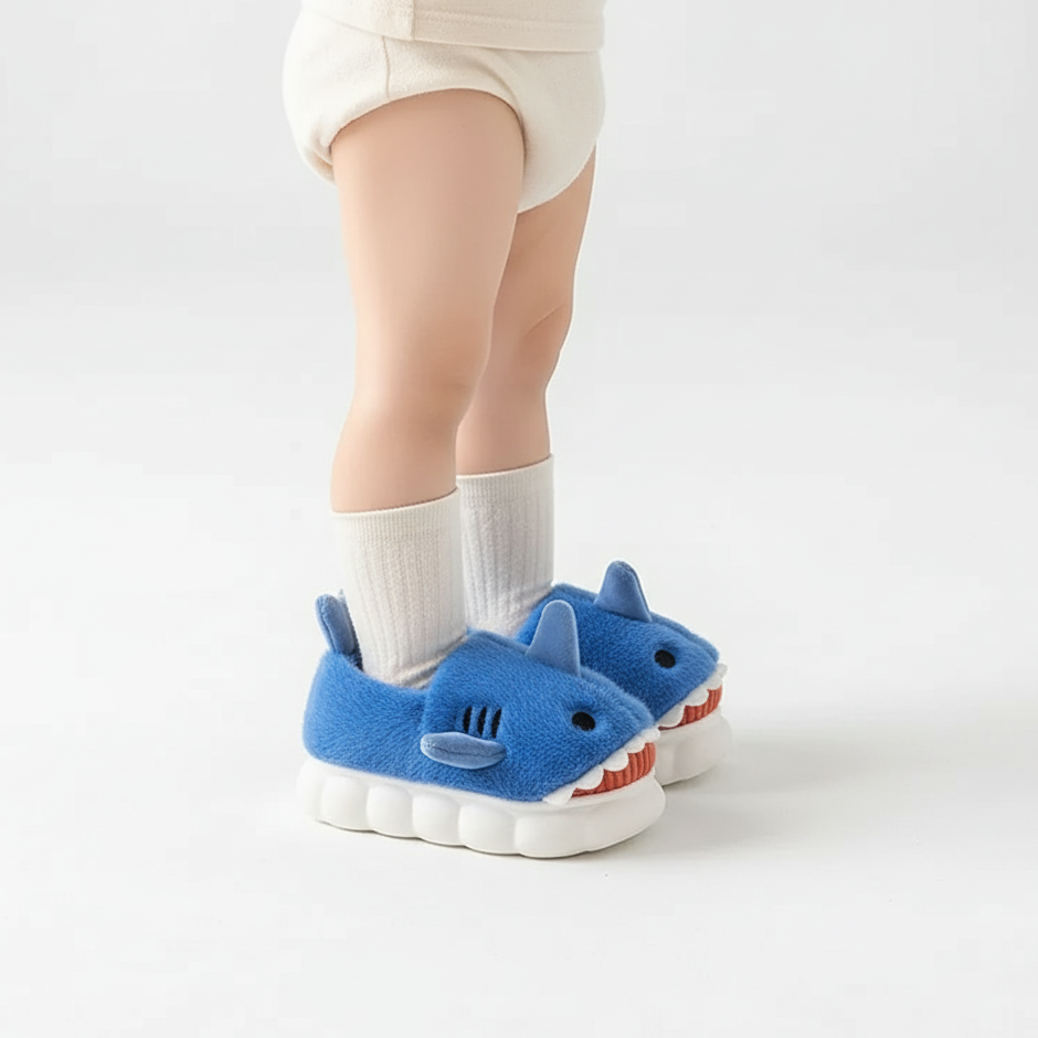 Plush Shark Slippers – Warm & Non-Slip (Ages 3–14)