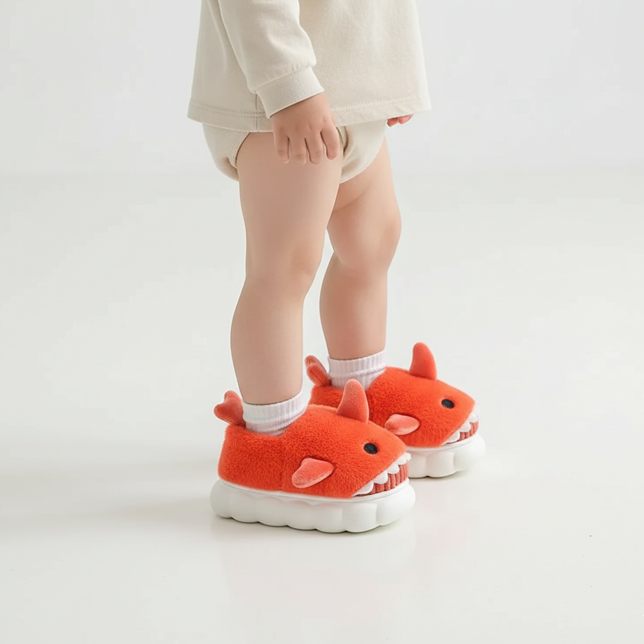 Plush Shark Slippers – Warm & Non-Slip (Ages 3–14)