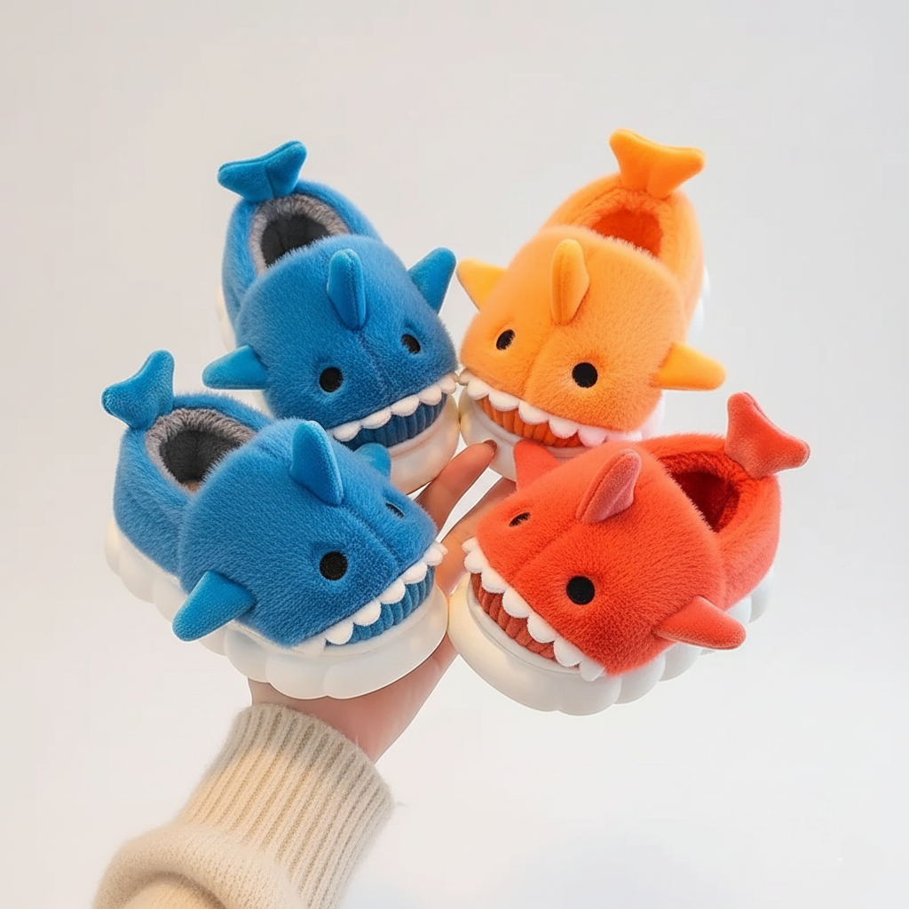 Plush Shark Slippers – Warm & Non-Slip (Ages 3–14)