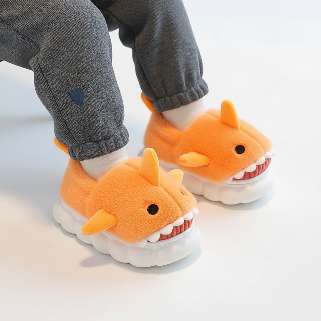Plush Shark Slippers – Warm & Non-Slip (Ages 3–14)