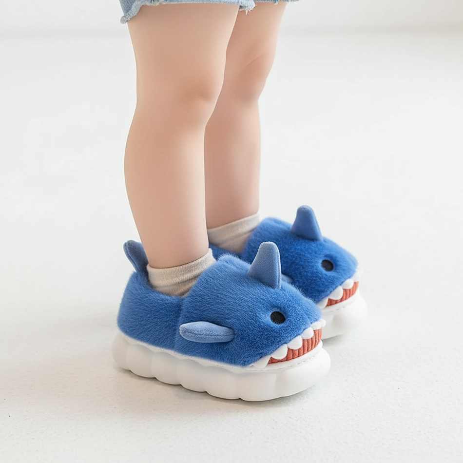 Plush Shark Slippers – Warm & Non-Slip (Ages 3–14)