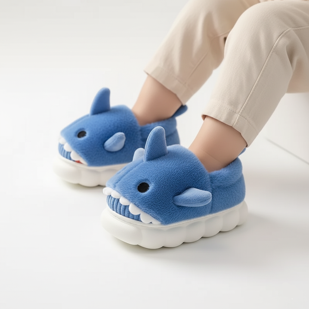 Plush Shark Slippers – Warm & Non-Slip (Ages 3–14)