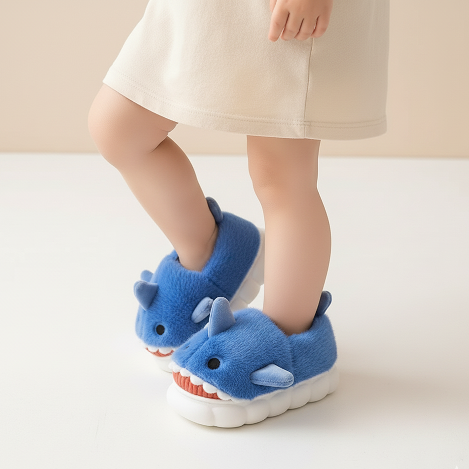 Plush Shark Slippers – Warm & Non-Slip (Ages 3–14)
