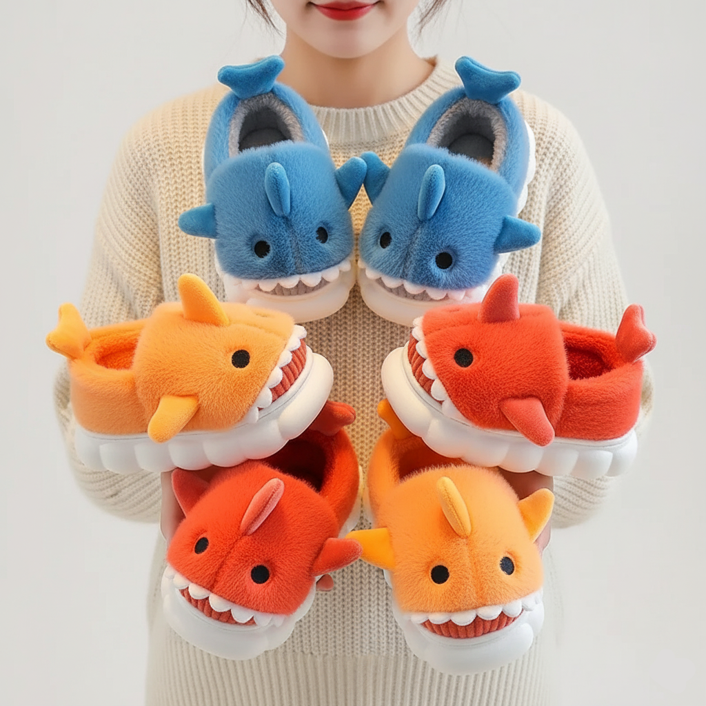 Plush Shark Slippers – Warm & Non-Slip (Ages 3–14)