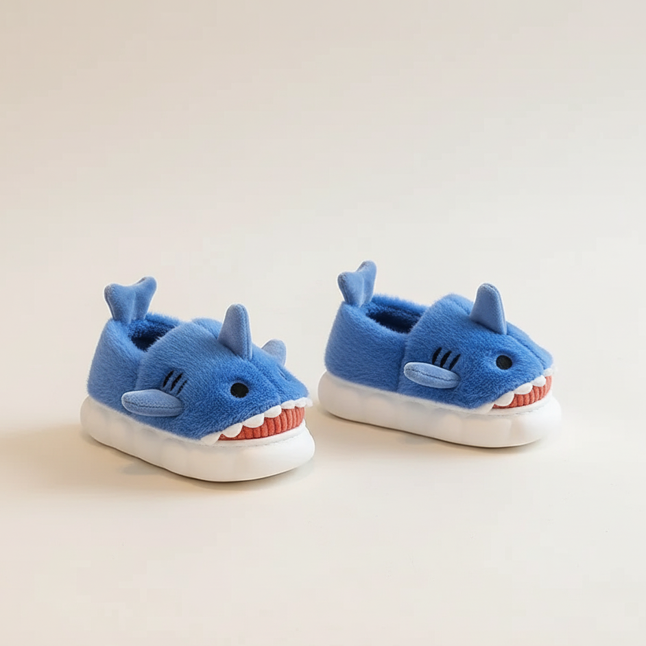Plush Shark Slippers – Warm & Non-Slip (Ages 3–14)