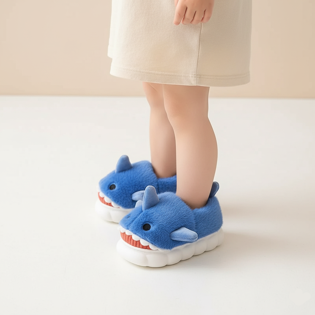 Plush Shark Slippers – Warm & Non-Slip (Ages 3–14)