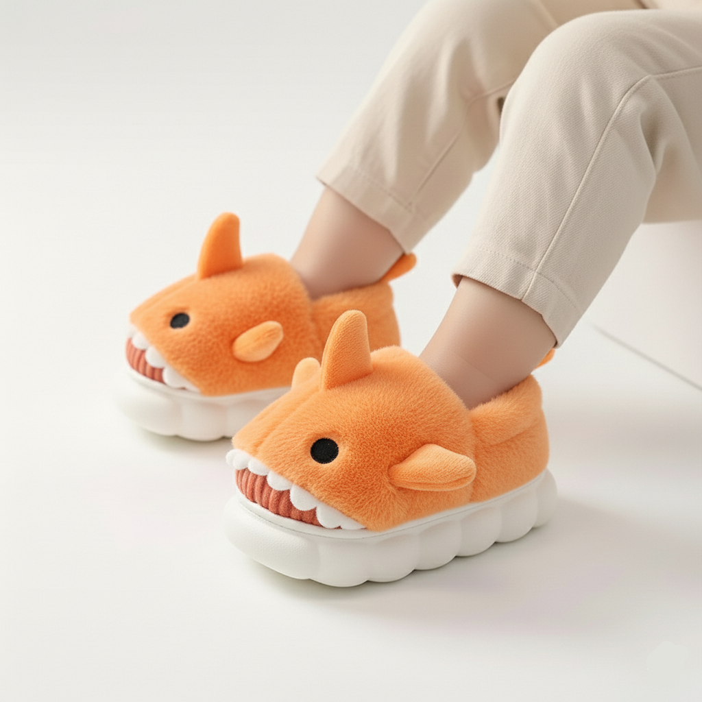 Plush Shark Slippers – Warm & Non-Slip (Ages 3–14)