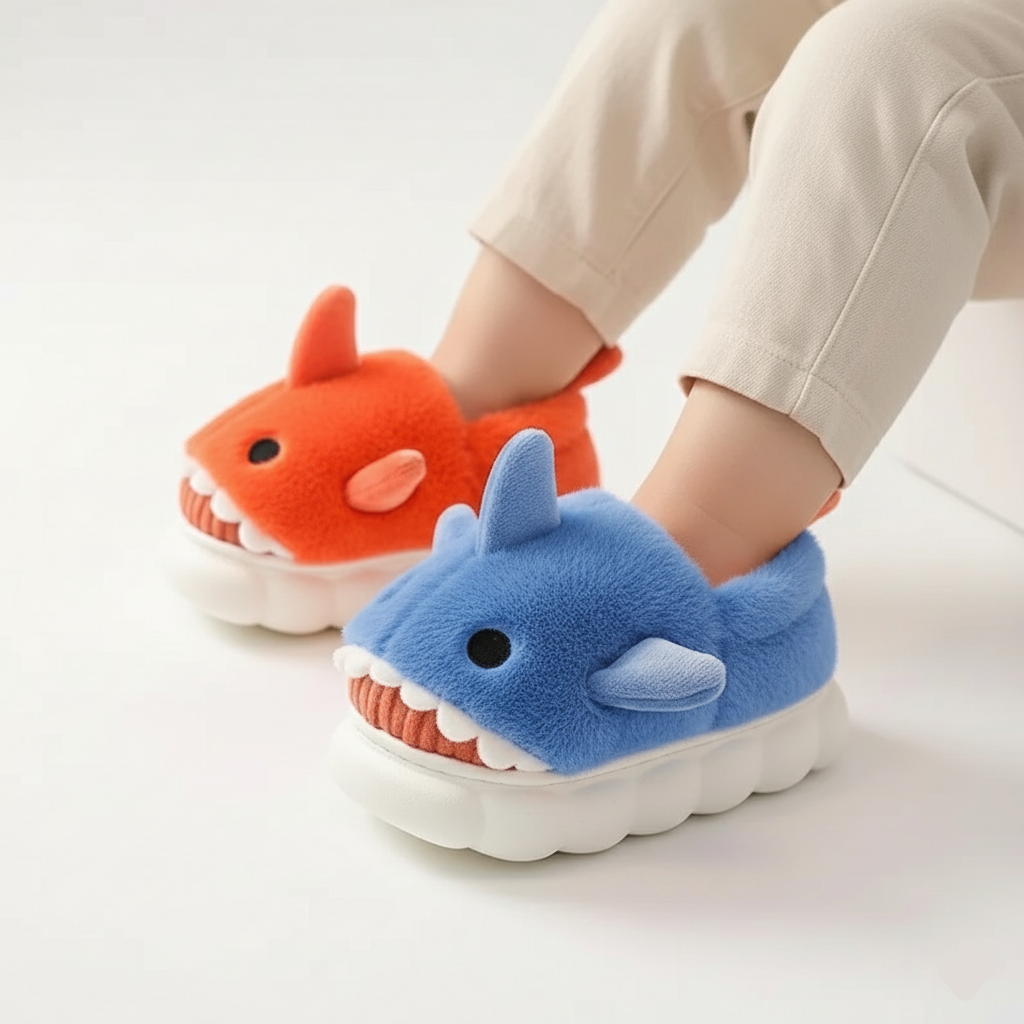 Plush Shark Slippers – Warm & Non-Slip (Ages 3–14)