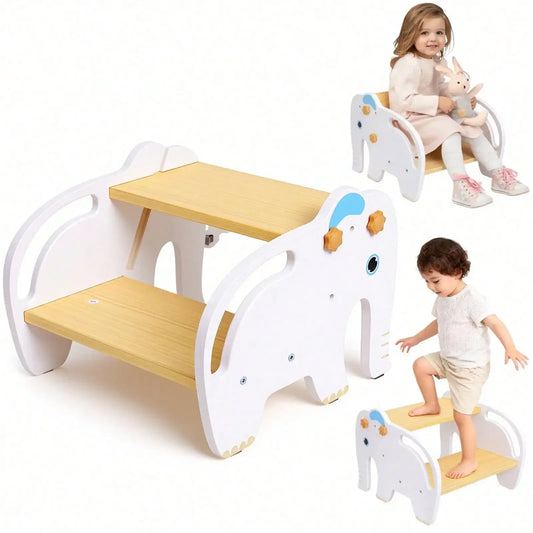2-in-1 Kids Wooden Step Stool Chair