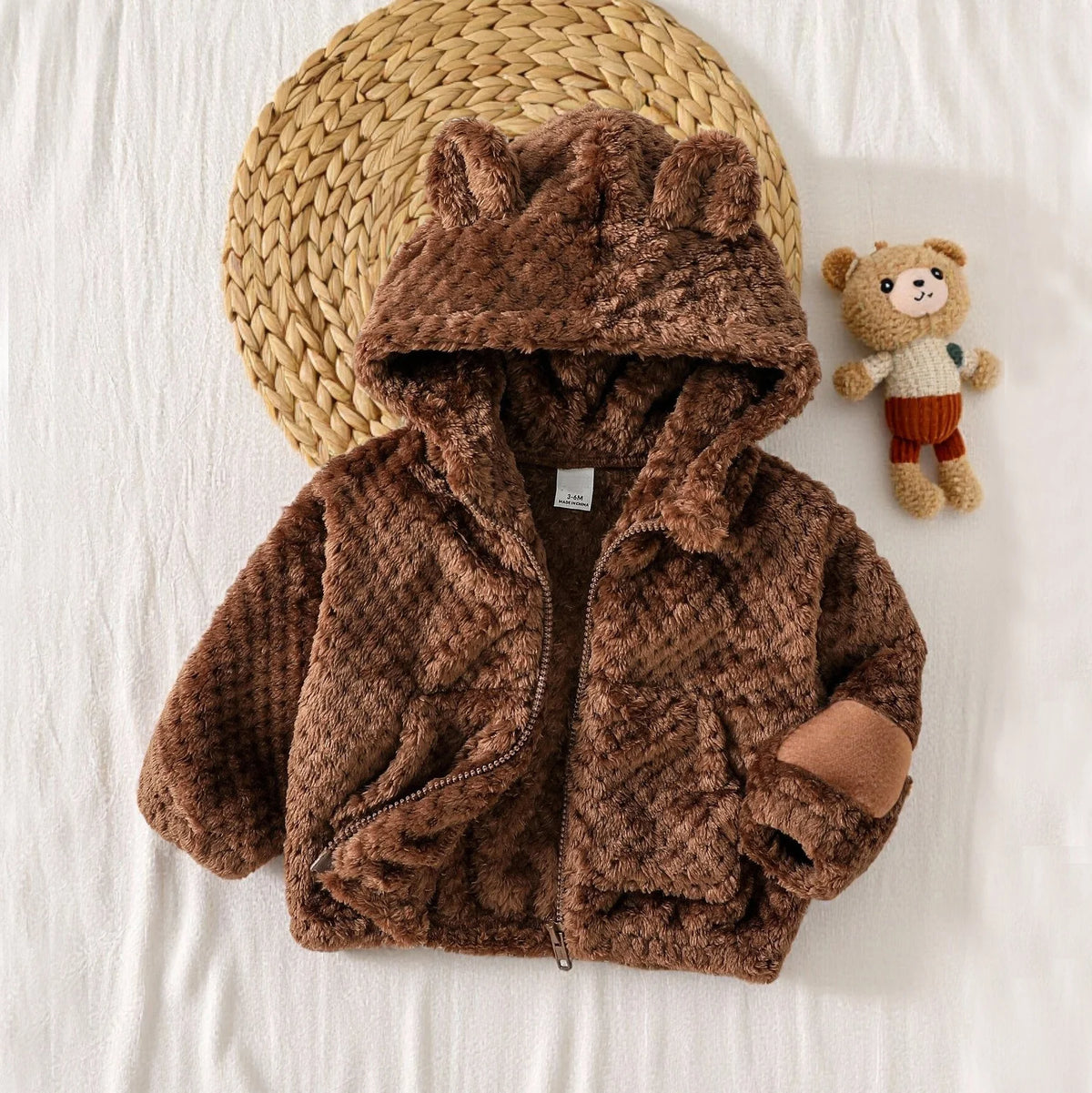 Chaqueta de peluche con orejas de oso para bebé – 3 meses–3 años