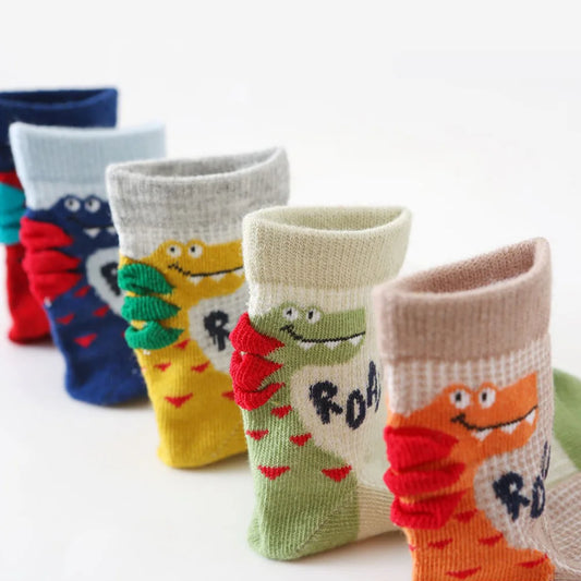 Boys Dinosaur Cotton Socks 5-Pack – Ages 0–8