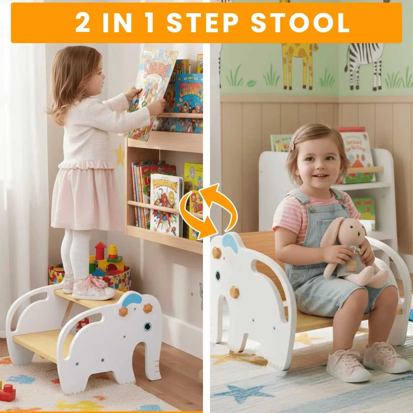 2-in-1 Kids Wooden Step Stool Chair