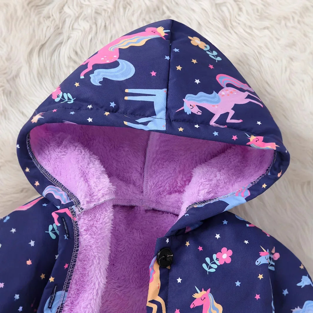 Girls Hooded Velvet Winter Coat – Ages 3–7